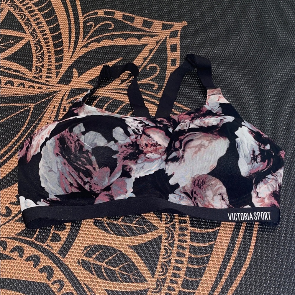 Black and Pink Floral Sports Bra
